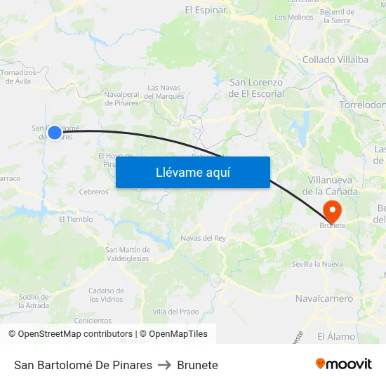 San Bartolomé De Pinares to Brunete map