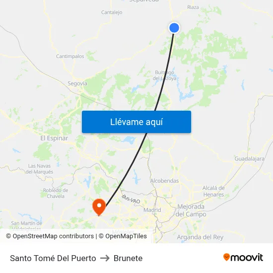 Santo Tomé Del Puerto to Brunete map