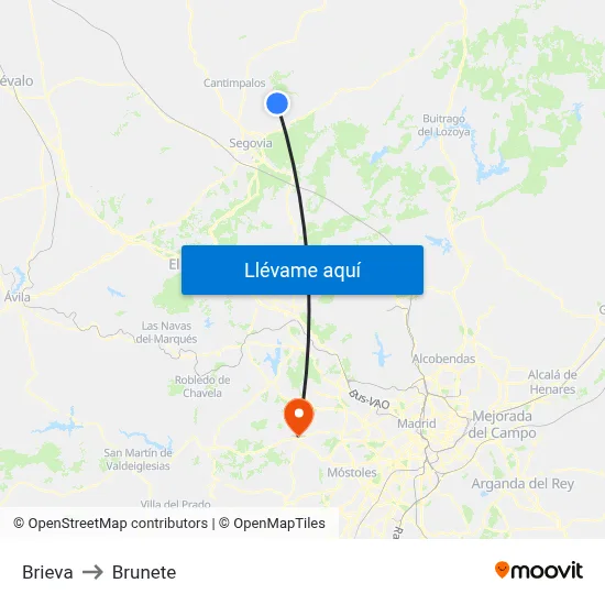 Brieva to Brunete map