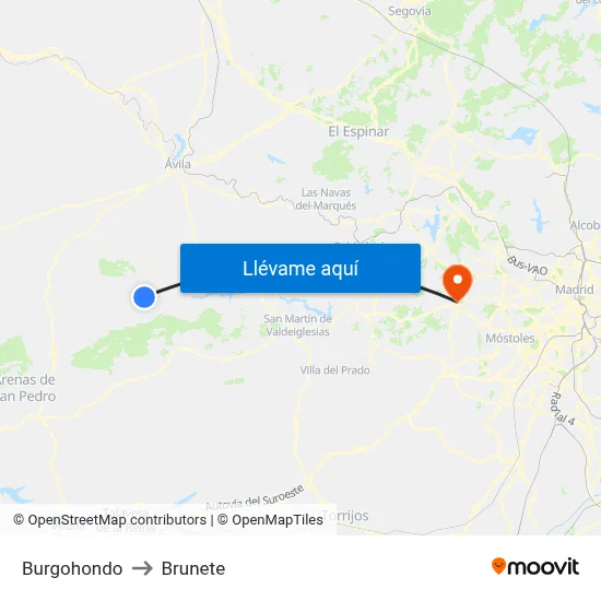 Burgohondo to Brunete map