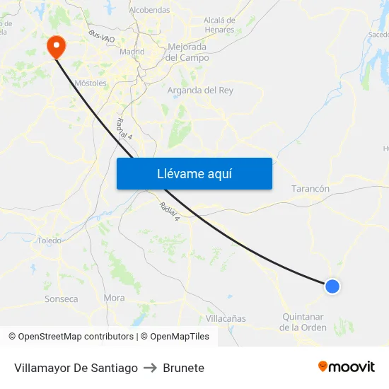 Villamayor De Santiago to Brunete map