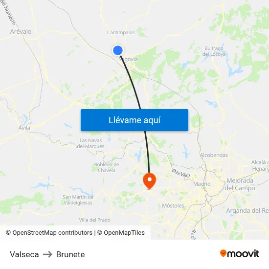Valseca to Brunete map