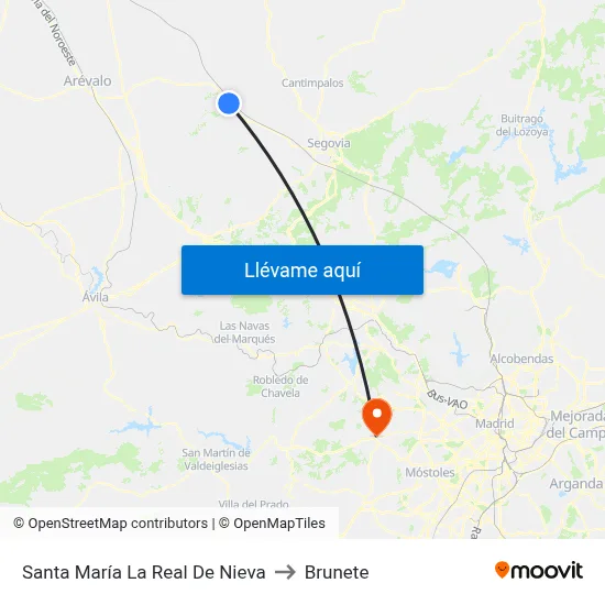 Santa María La Real De Nieva to Brunete map