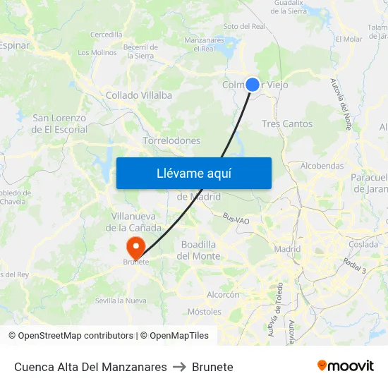 Cuenca Alta Del Manzanares to Brunete map