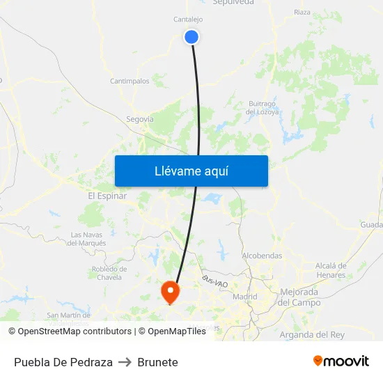 Puebla De Pedraza to Brunete map