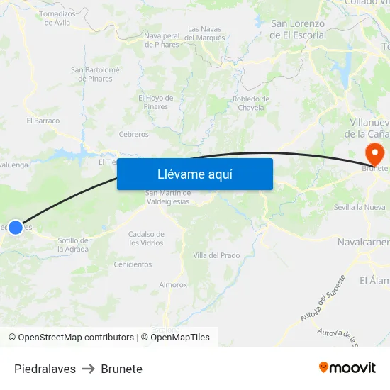 Piedralaves to Brunete map