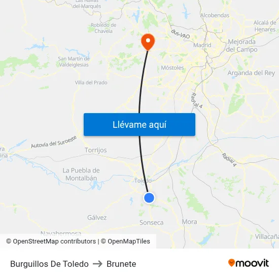 Burguillos De Toledo to Brunete map