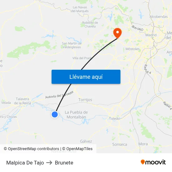 Malpica De Tajo to Brunete map