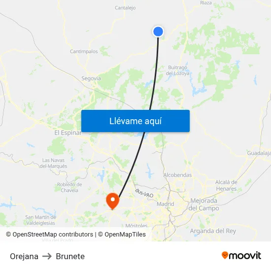 Orejana to Brunete map