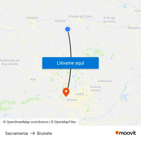 Sacramenia to Brunete map