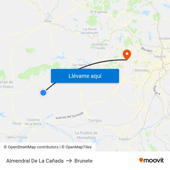 Almendral De La Cañada to Brunete map