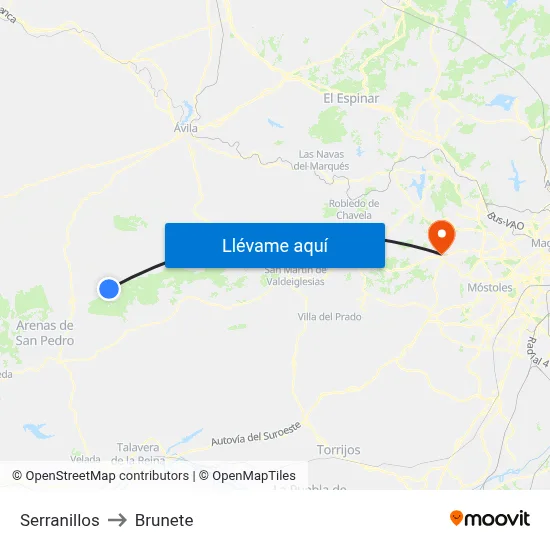 Serranillos to Brunete map