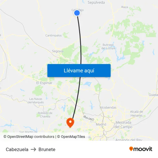 Cabezuela to Brunete map