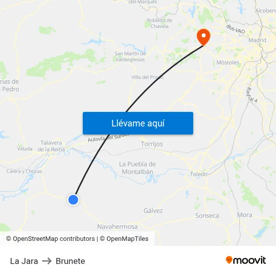 La Jara to Brunete map