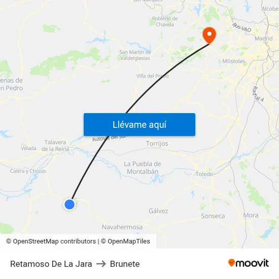 Retamoso De La Jara to Brunete map