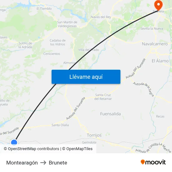Montearagón to Brunete map