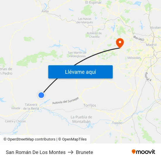 San Román De Los Montes to Brunete map
