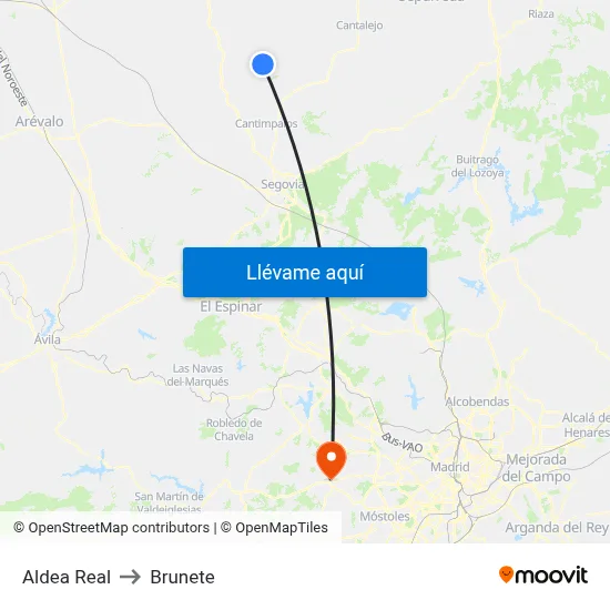 Aldea Real to Brunete map