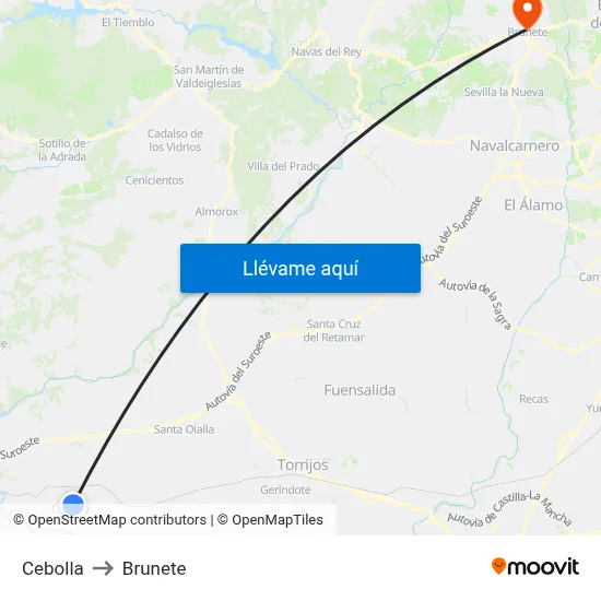 Cebolla to Brunete map