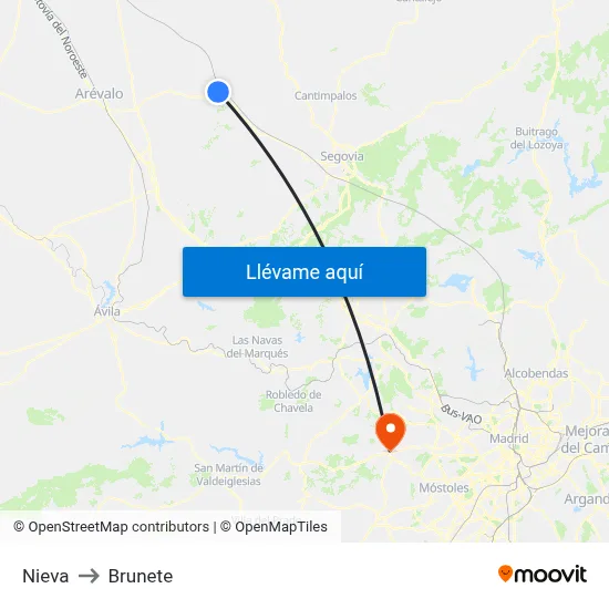 Nieva to Brunete map