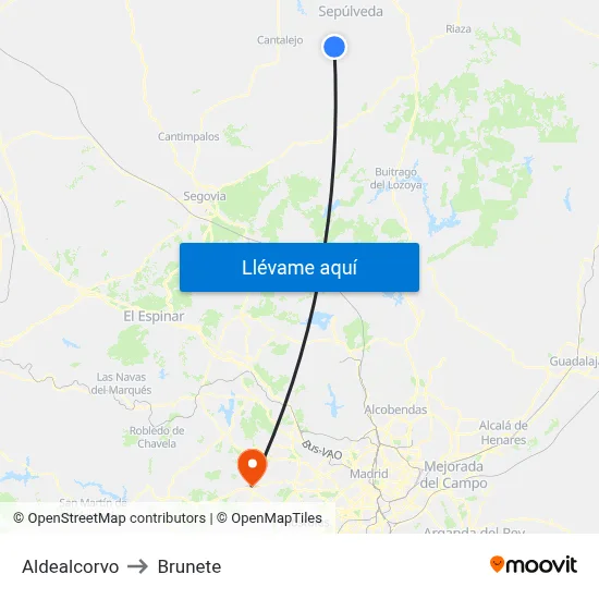 Aldealcorvo to Brunete map