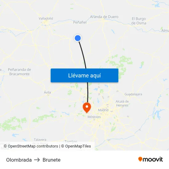 Olombrada to Brunete map
