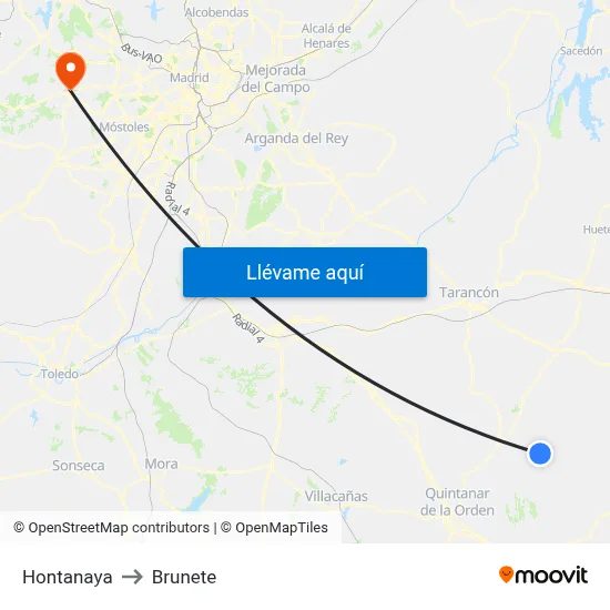 Hontanaya to Brunete map