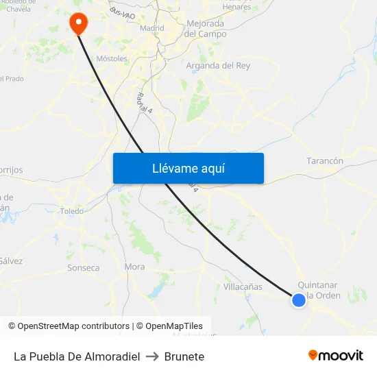 La Puebla De Almoradiel to Brunete map