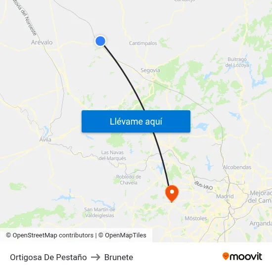 Ortigosa De Pestaño to Brunete map
