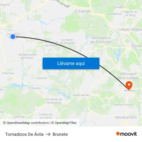 Tornadizos De Ávila to Brunete map