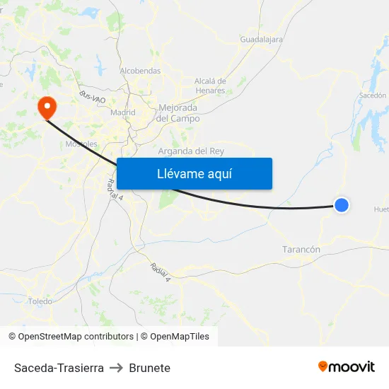 Saceda-Trasierra to Brunete map