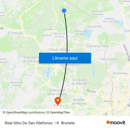 Real Sitio De San Ildefonso to Brunete map