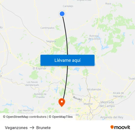 Veganzones to Brunete map