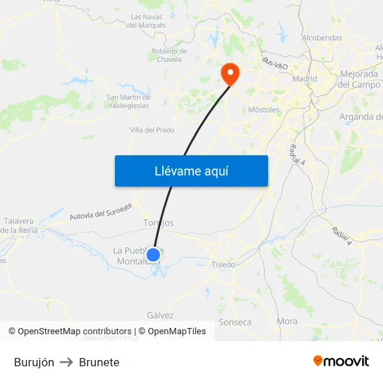 Burujón to Brunete map