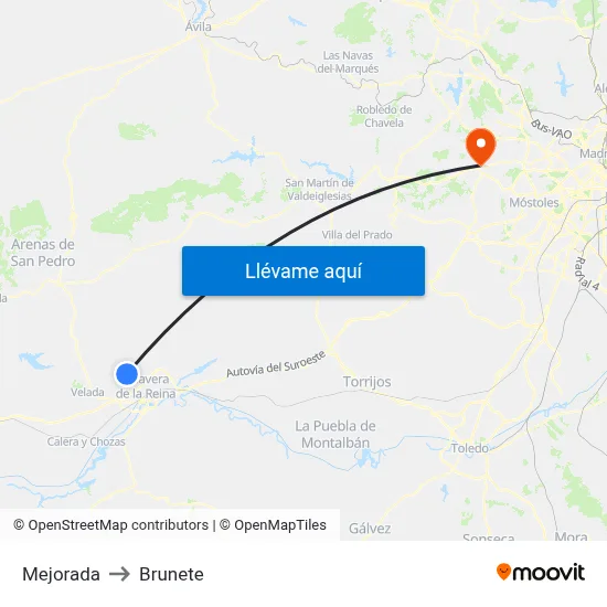 Mejorada to Brunete map