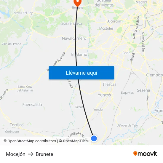 Mocejón to Brunete map