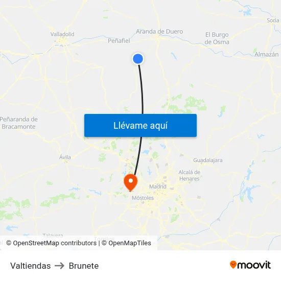 Valtiendas to Brunete map