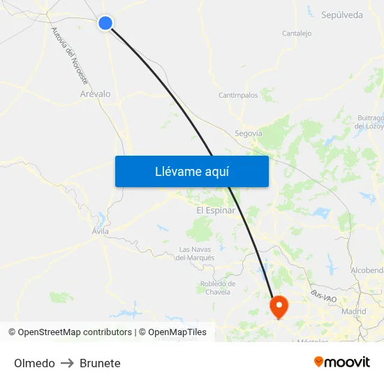 Olmedo to Brunete map
