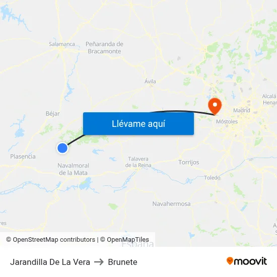 Jarandilla De La Vera to Brunete map