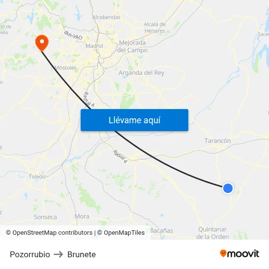 Pozorrubio to Brunete map