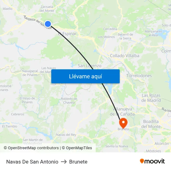 Navas De San Antonio to Brunete map