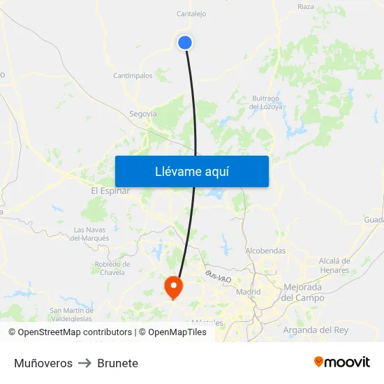 Muñoveros to Brunete map