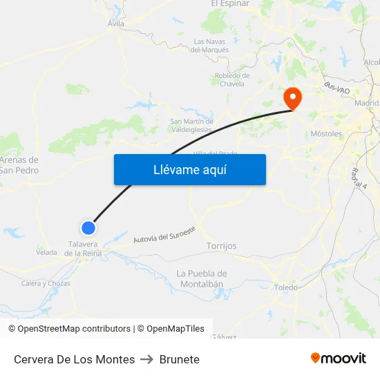Cervera De Los Montes to Brunete map