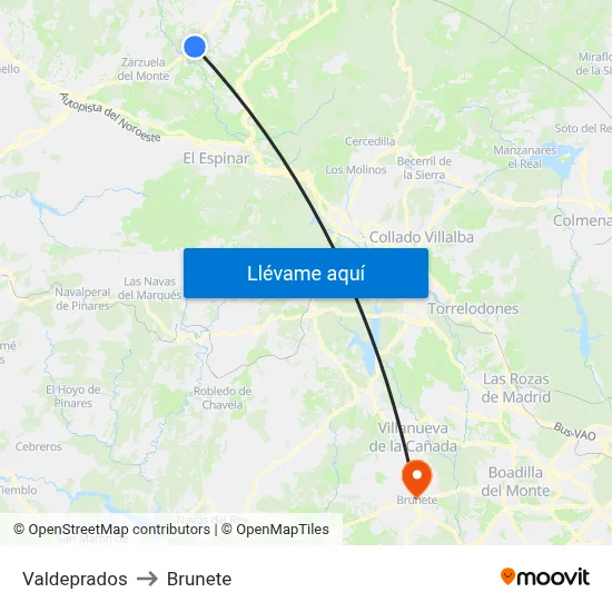 Valdeprados to Brunete map