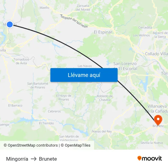 Mingorría to Brunete map