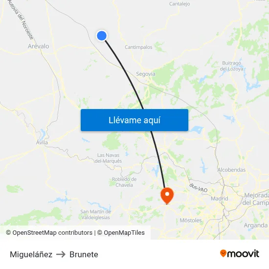 Migueláñez to Brunete map