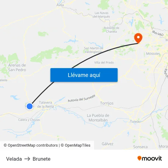Velada to Brunete map