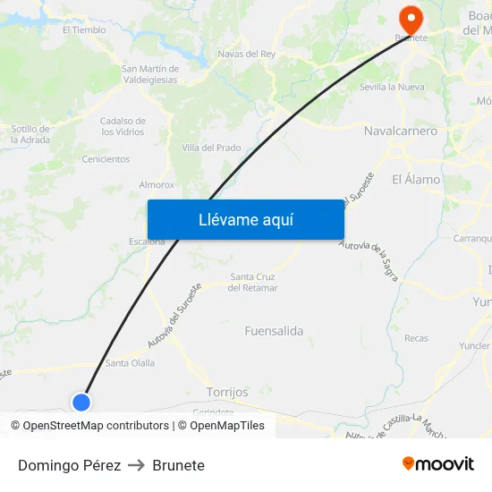 Domingo Pérez to Brunete map