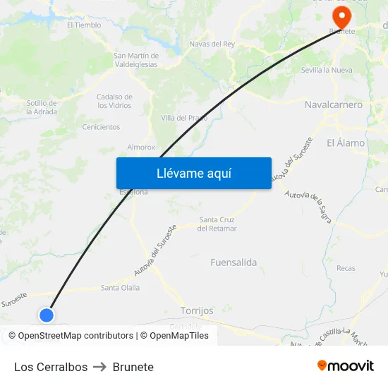 Los Cerralbos to Brunete map