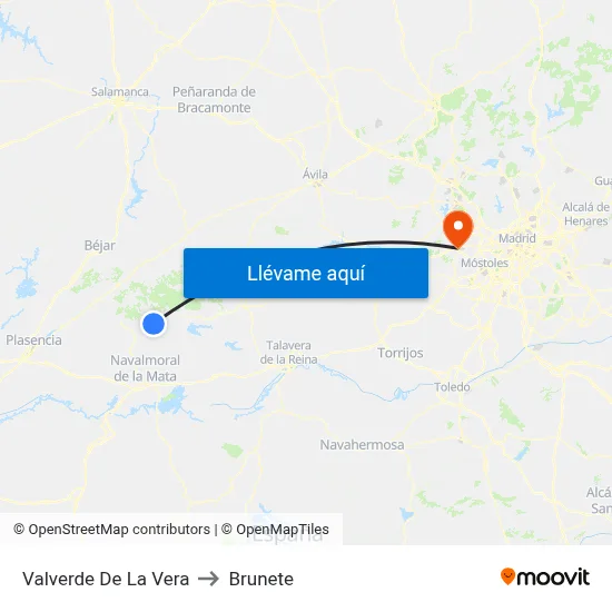 Valverde De La Vera to Brunete map